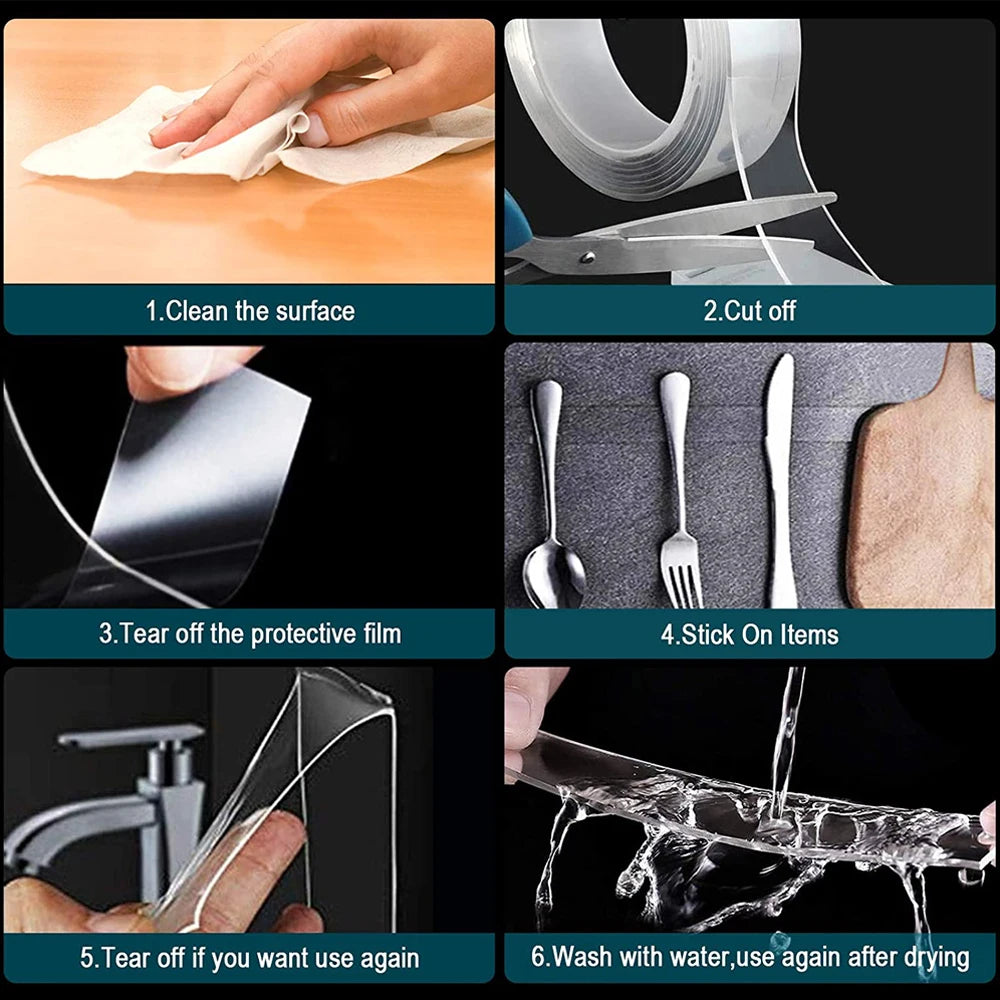 Cinta adhesiva de doble cara extra fuerte Nano Tape, resistente, extraíble, impermeable, para montaje en pared y póster.