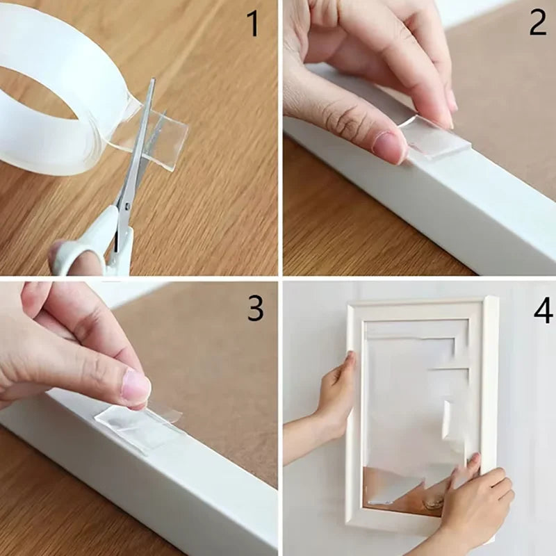 Cinta adhesiva de doble cara nano extra fuerte, impermeable, transparente, sin dejar rastro, gruesa, reutilizable, decorativa, herramientas para el hogar