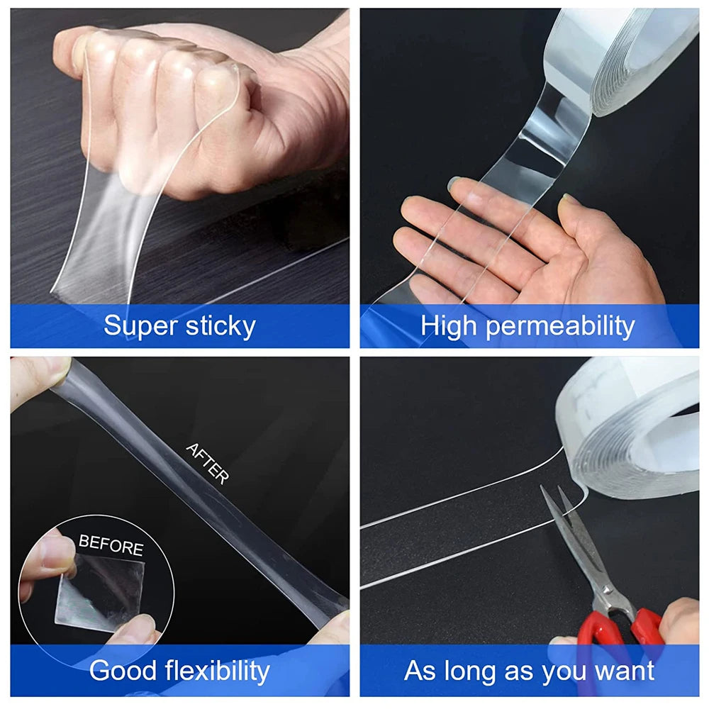 Cinta adhesiva de doble cara extra fuerte Nano Tape, resistente, extraíble, impermeable, para montaje en pared y póster.